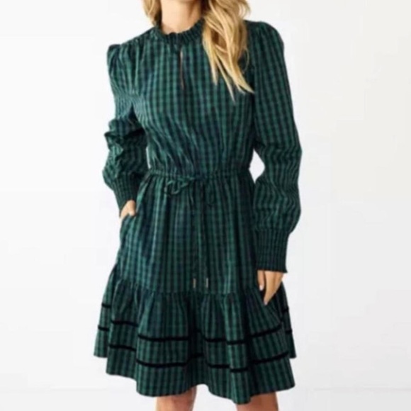 DRAPER JAMES green and black checkered long sleeve dress - Picture 1 of 9